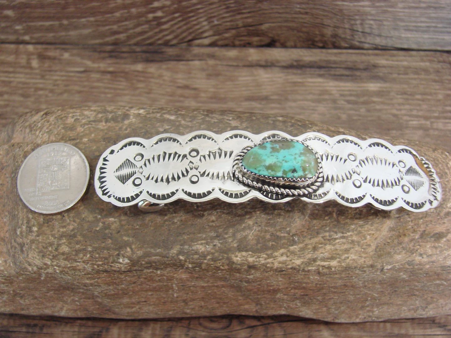 Native American Nickel Silver & Turquoise Hair Barrette by Cleveland