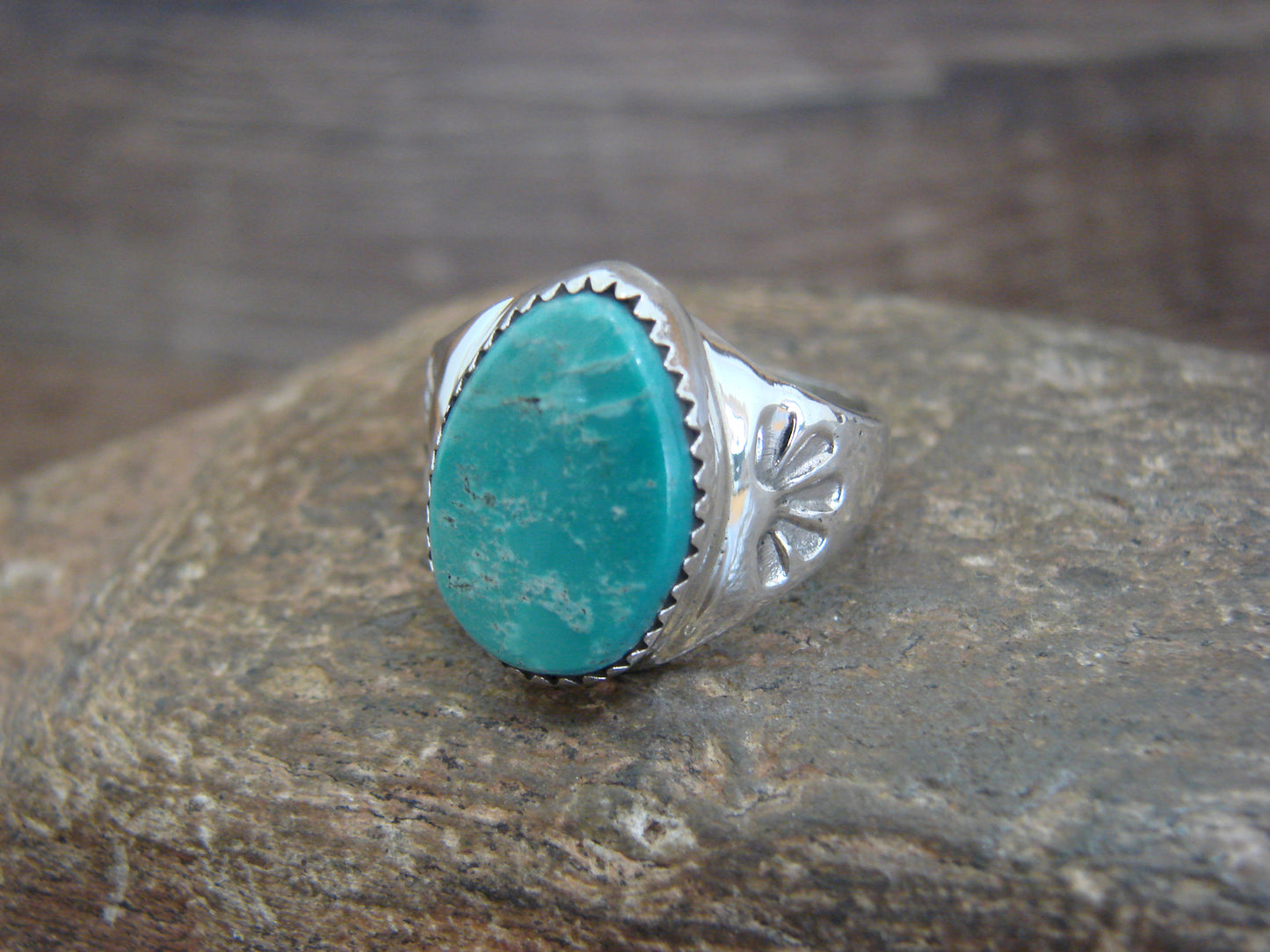 Native American Sterling Silver & Turquoise Ring by Bekis - Size 9.5