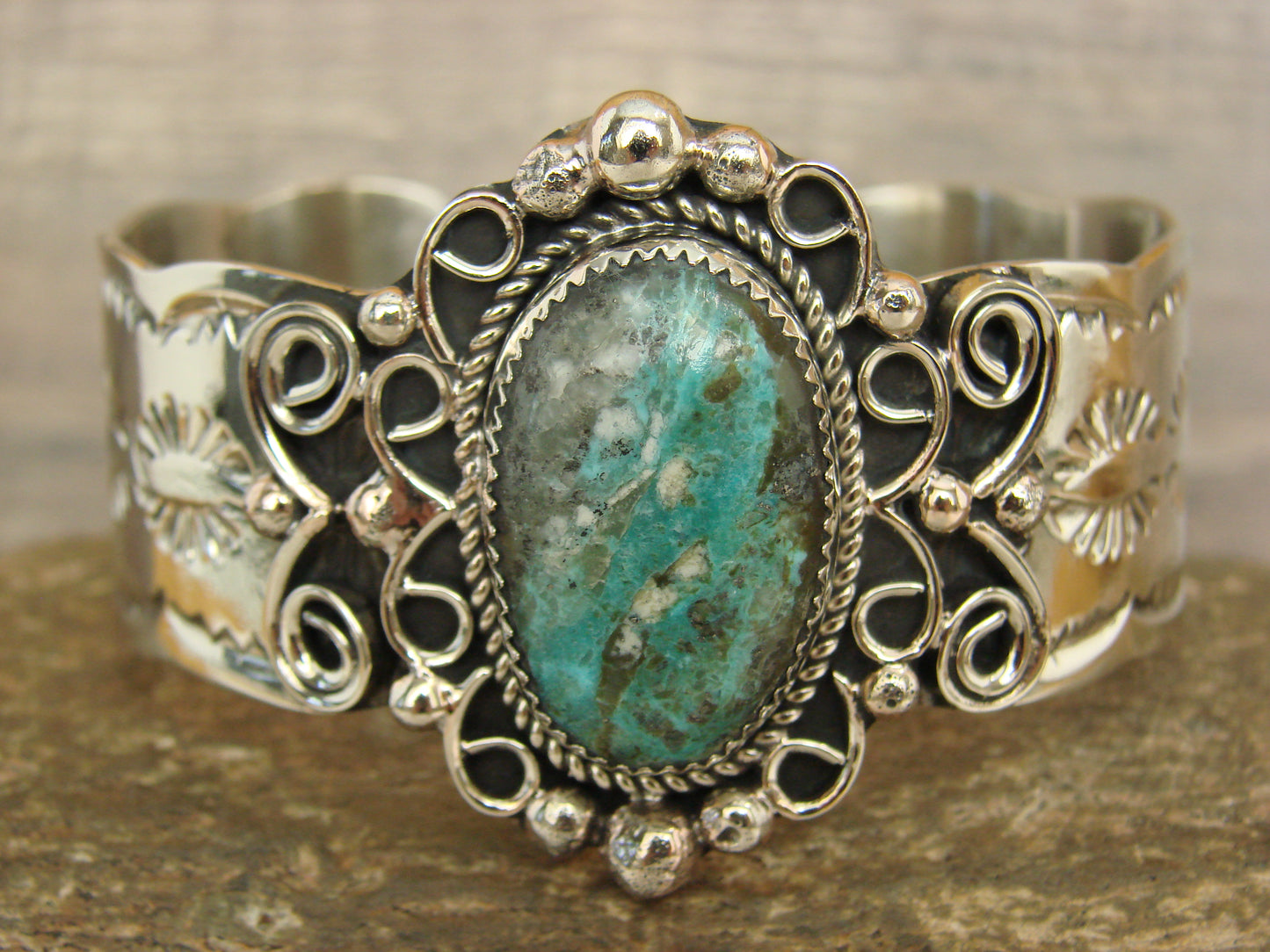 Native American Nickel Silver & Turquoise Bracelet by Cleveland