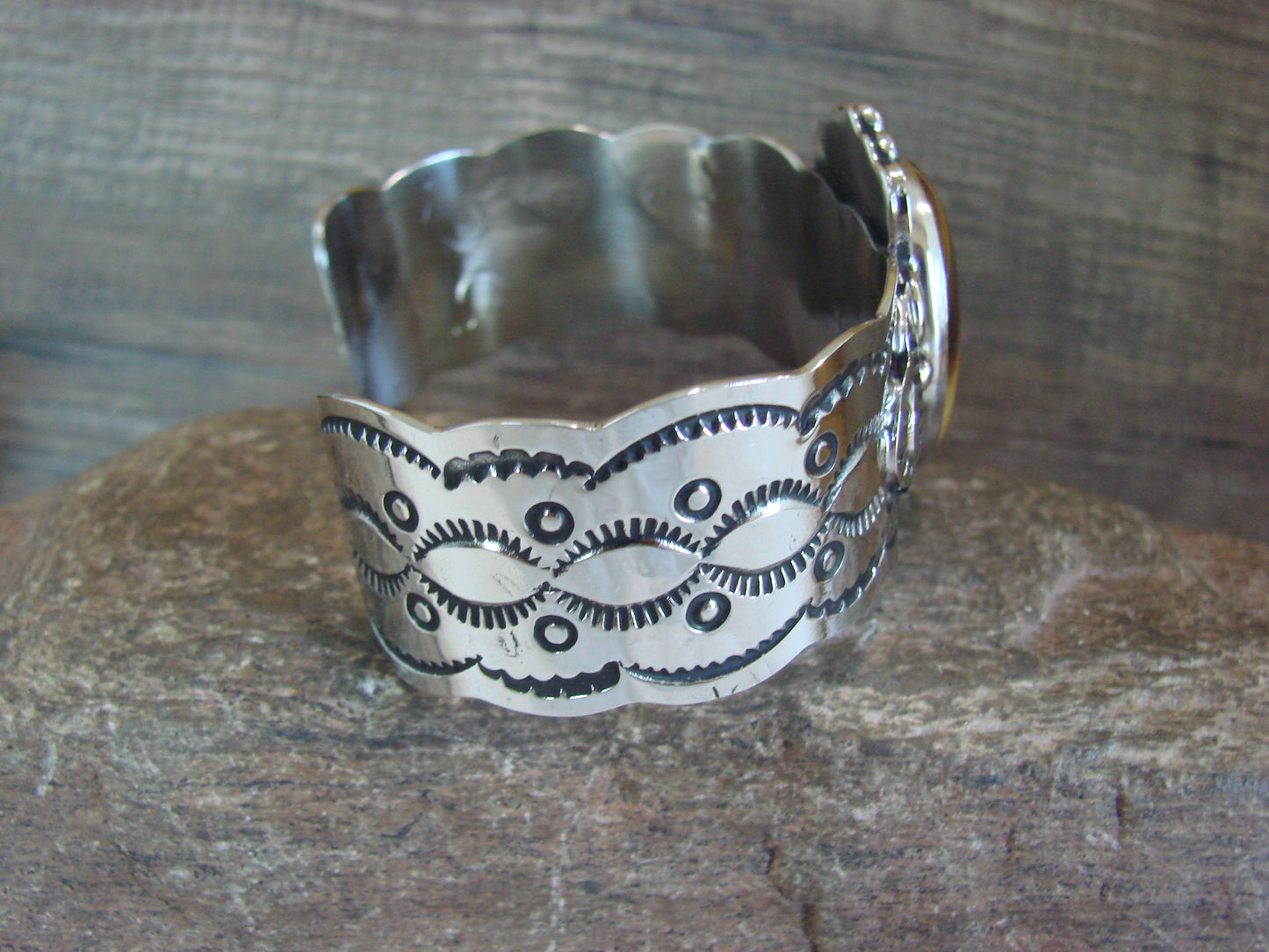 Navajo Indian Nickel Silver & Tiger Eye Bracelet by Cleveland