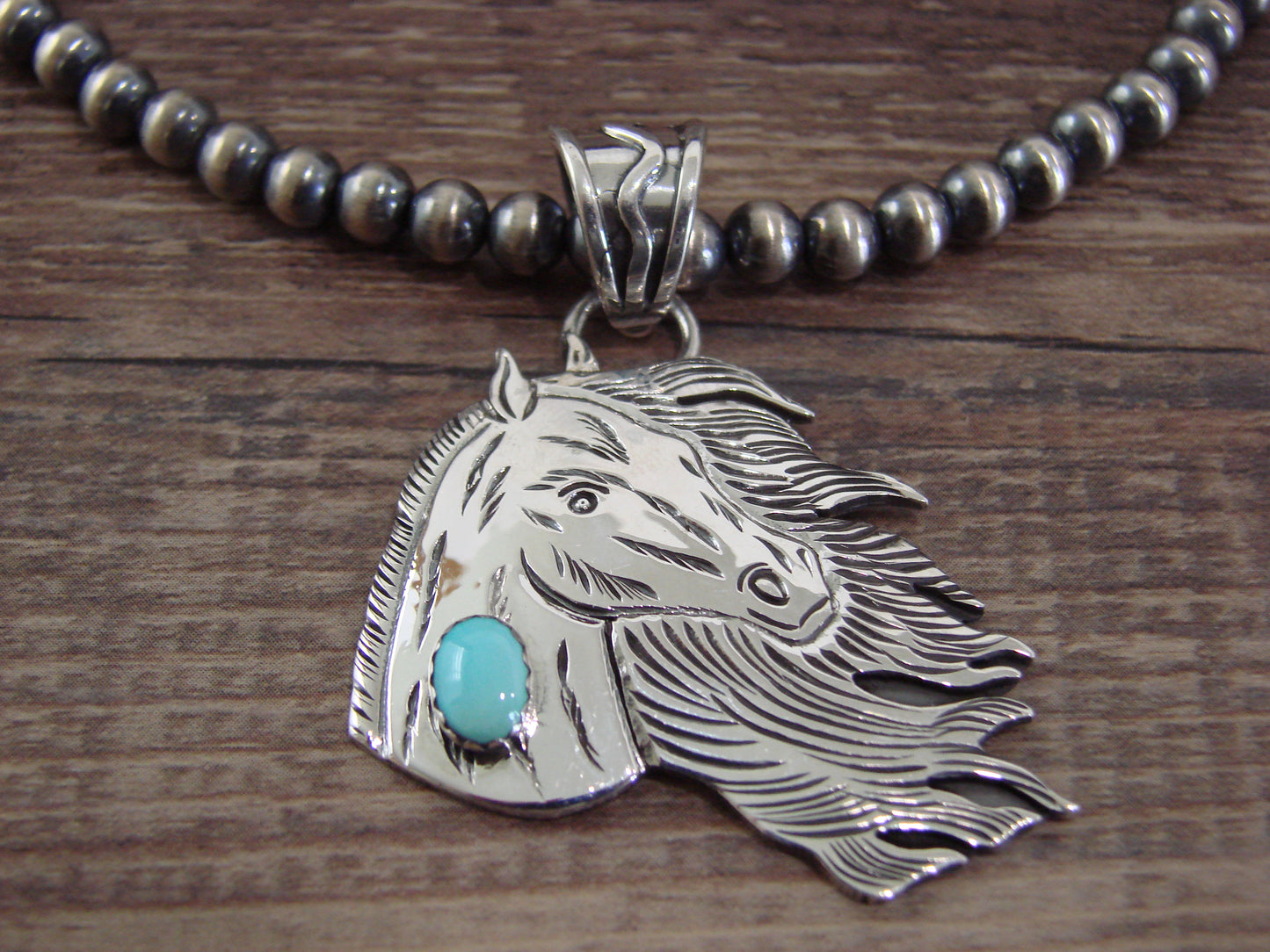 Native American 16" Sterling Silver & Turquoise Horse Necklace by Delgarito