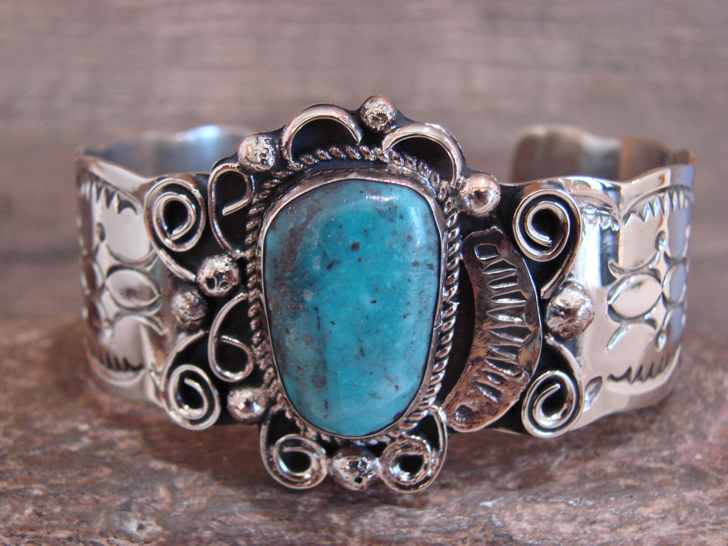 Native American Nickel Silver & Turquoise Bracelet by Cleveland