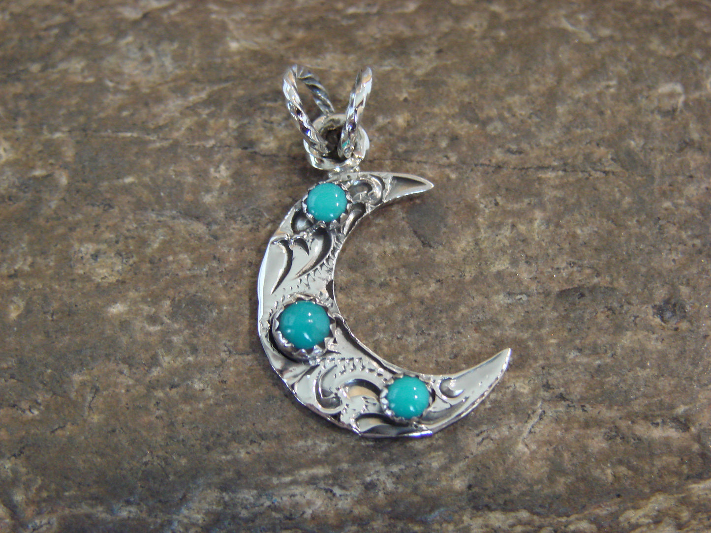 Native American Sterling Silver Turquoise Moon Pendant - Belin