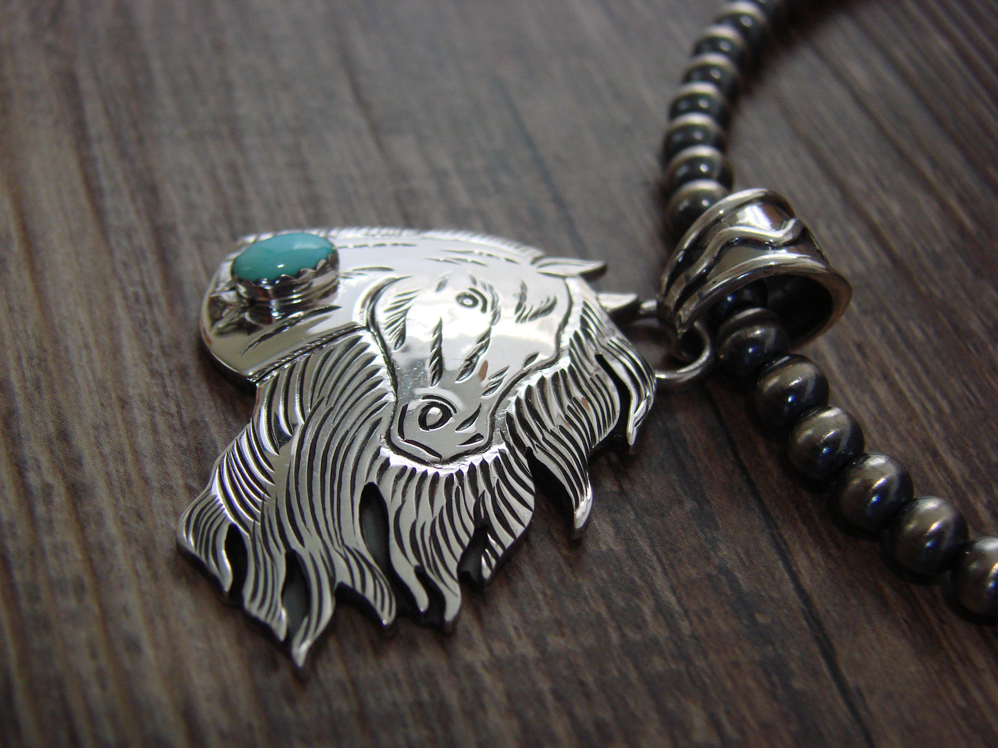 Native American 16" Sterling Silver & Turquoise Horse Necklace by Delgarito