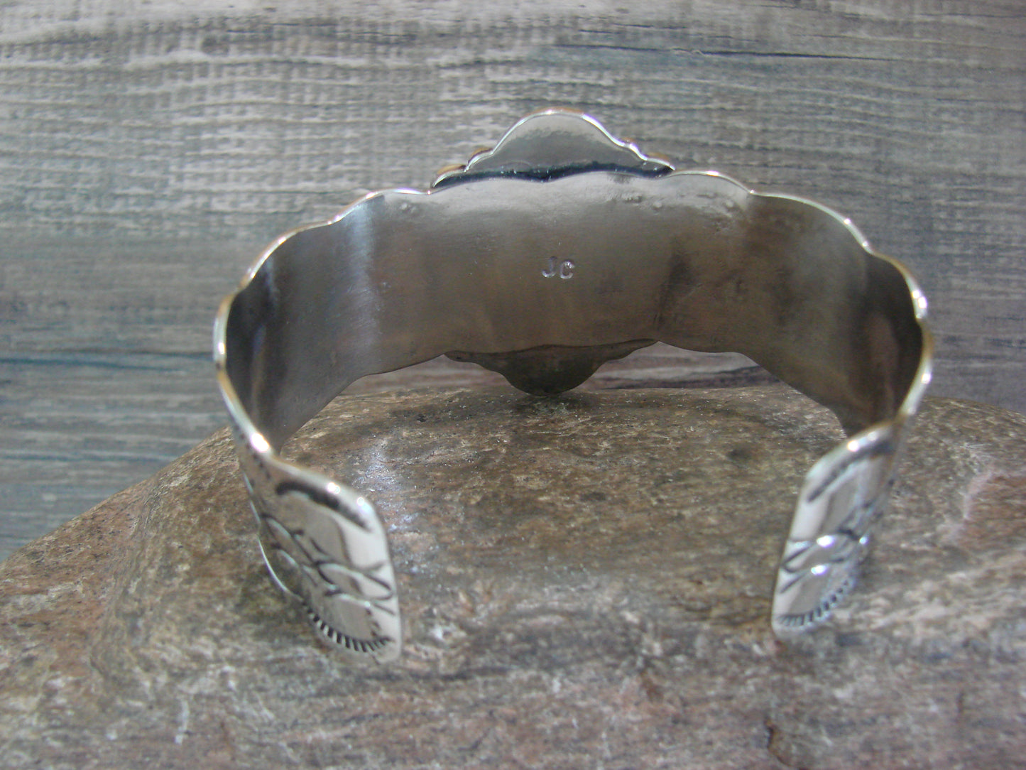 Navajo Indian Nickel Silver & Onyx Bracelet by Cleveland