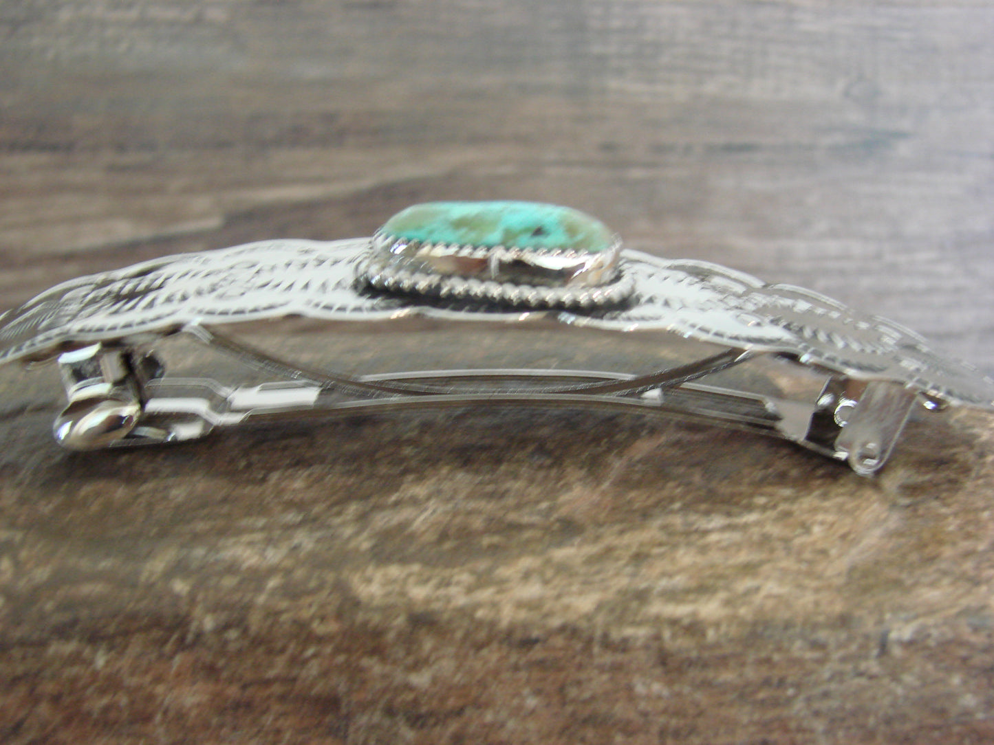 Native American Nickel Silver & Turquoise Hair Barrette by Cleveland
