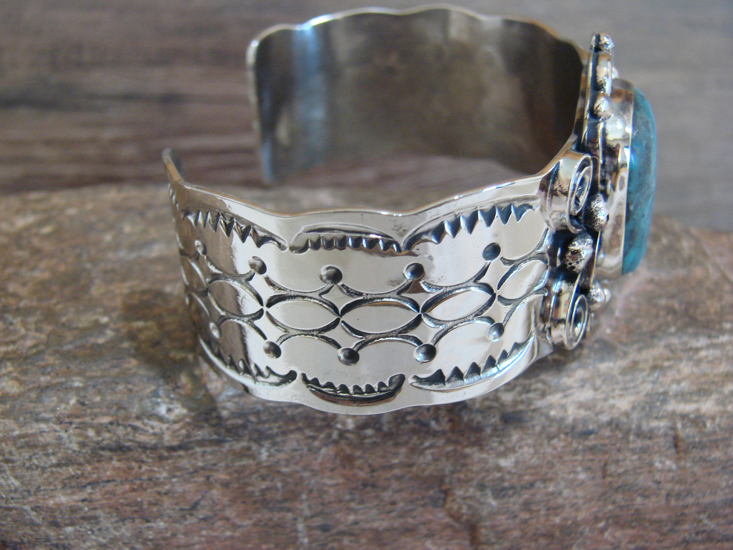 Native American Nickel Silver & Turquoise Bracelet by Cleveland