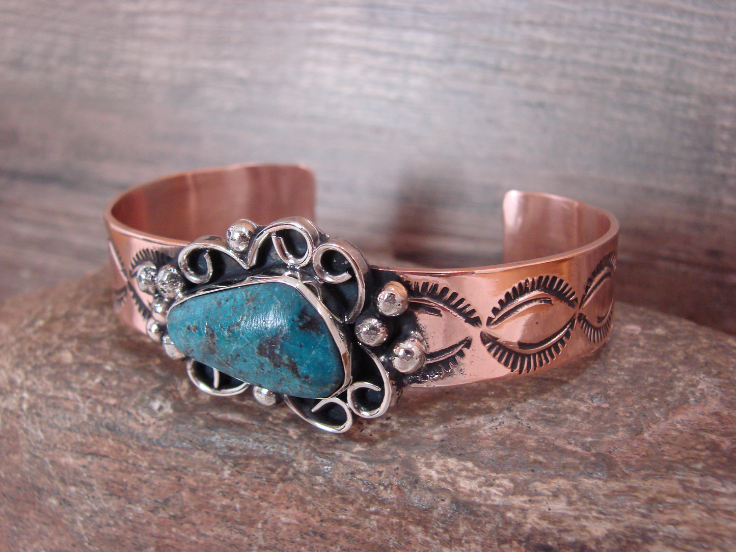 Native American Copper & Turquoise Bracelet by Cleveland