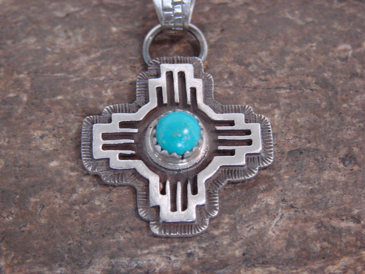 Native American Sterling Silver & Turquoise Zia Symbol Pendant - McCarthy