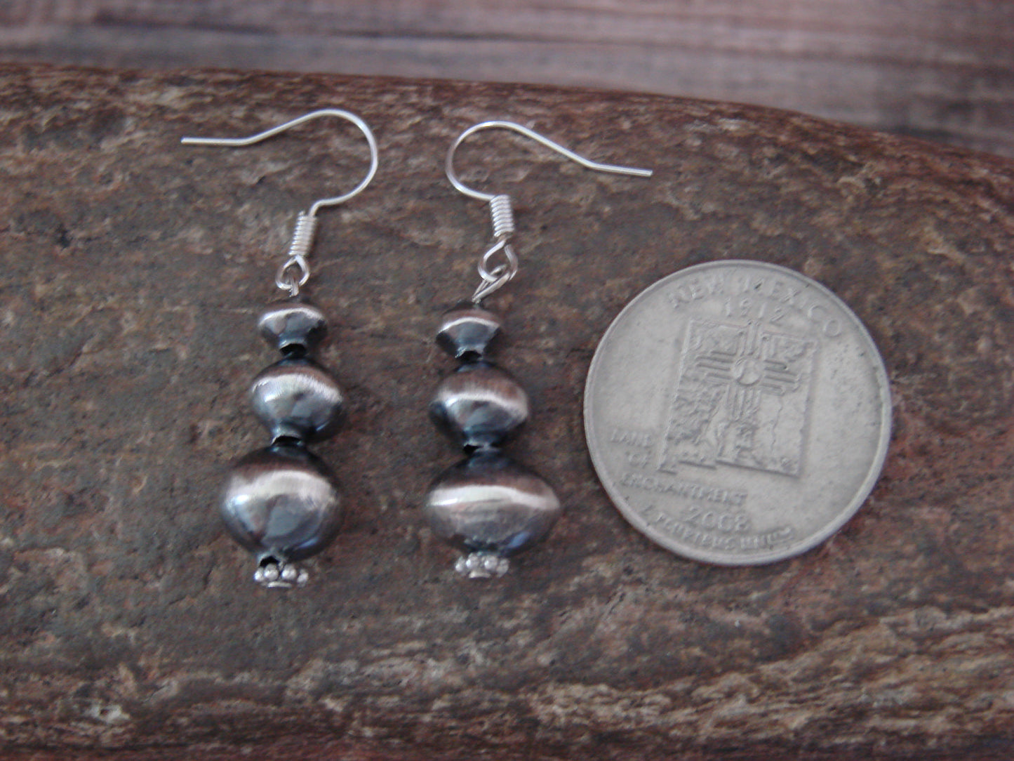 Native American Sterling Silver Navajo Pearl Dangle Earrings by Jim