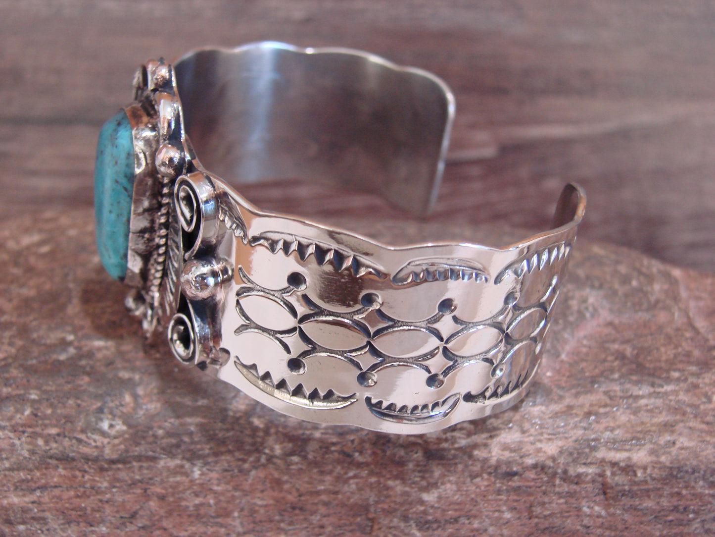Native American Nickel Silver & Turquoise Bracelet by Cleveland