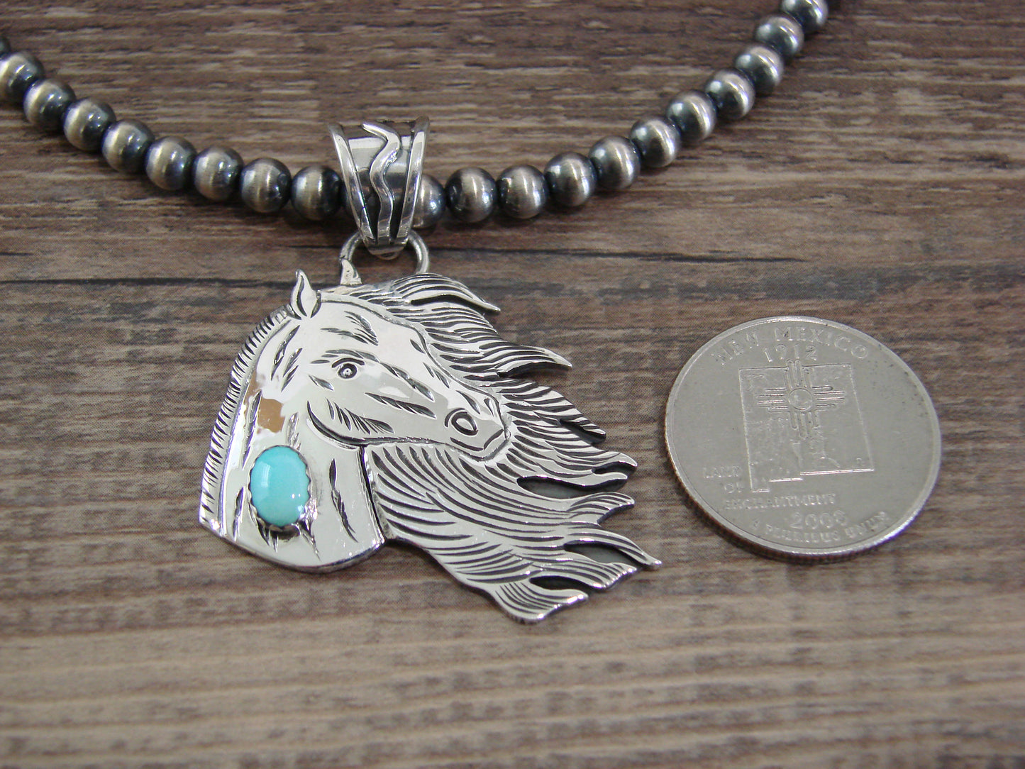 Native American 16" Sterling Silver & Turquoise Horse Necklace by Delgarito