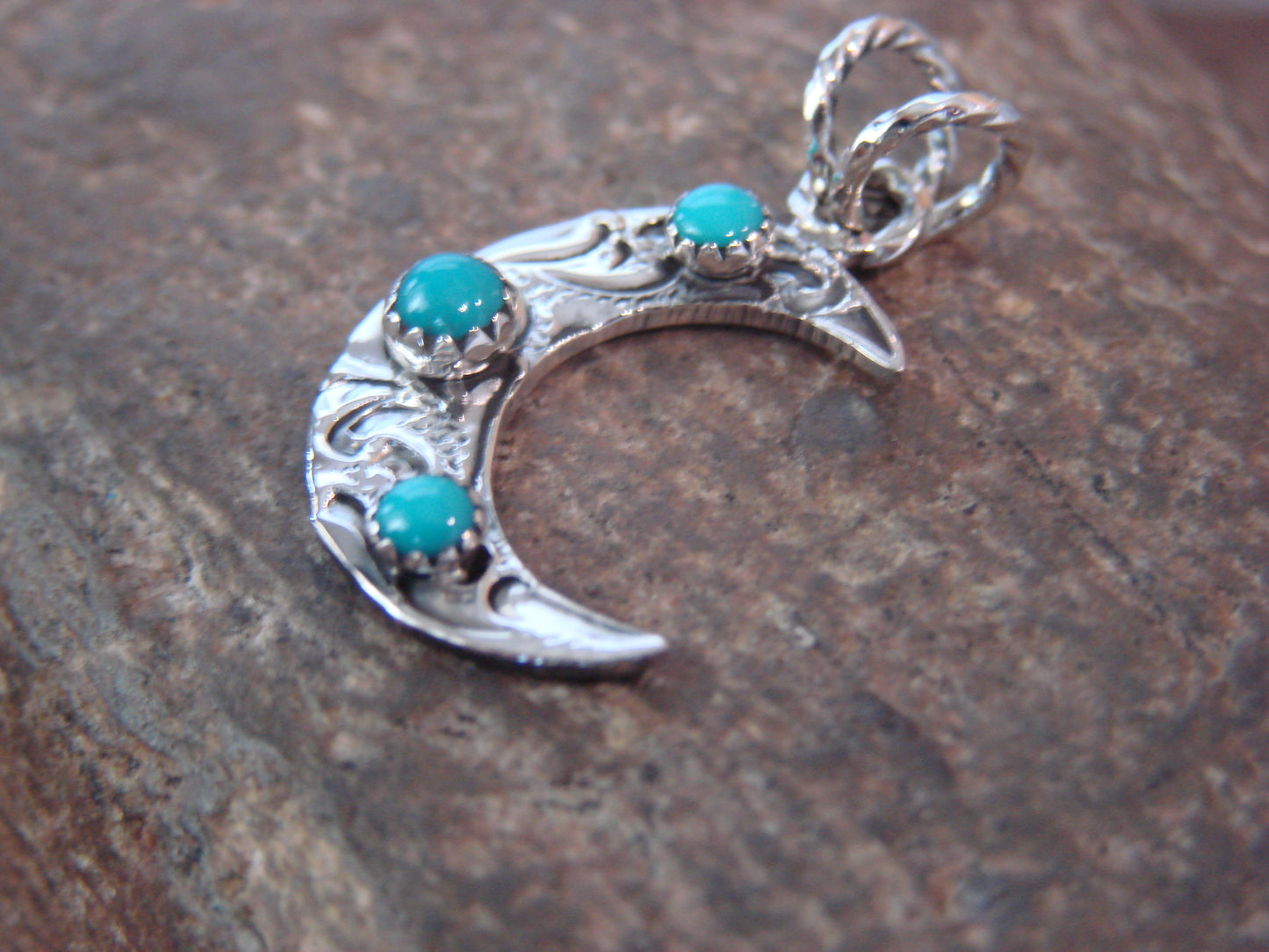Native American Sterling Silver Turquoise Moon Pendant - Belin