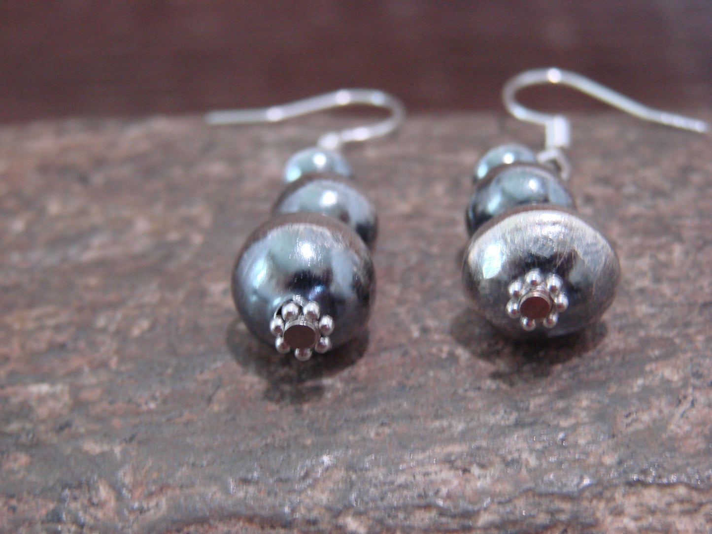 Native American Sterling Silver Navajo Pearl Dangle Earrings by Jim