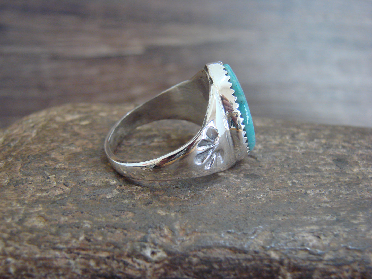 Native American Sterling Silver & Turquoise Ring by Bekis - Size 9.5