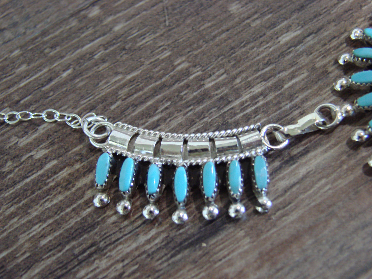Native American 19" Sterling Silver & Turquoise Cluster Necklace Set by Hustito
