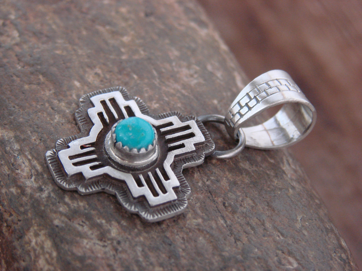 Native American Sterling Silver & Turquoise Zia Symbol Pendant - McCarthy