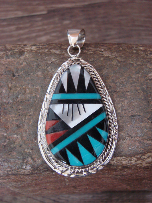 Native American Sterling Silver Multi Stone Inlay Pendant by Lamy