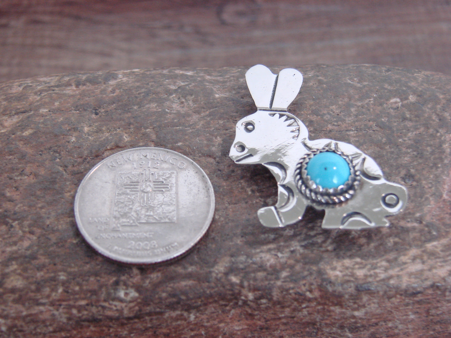Native American Nickel Silver & Turquoise Rabbit Pin - Cleveland