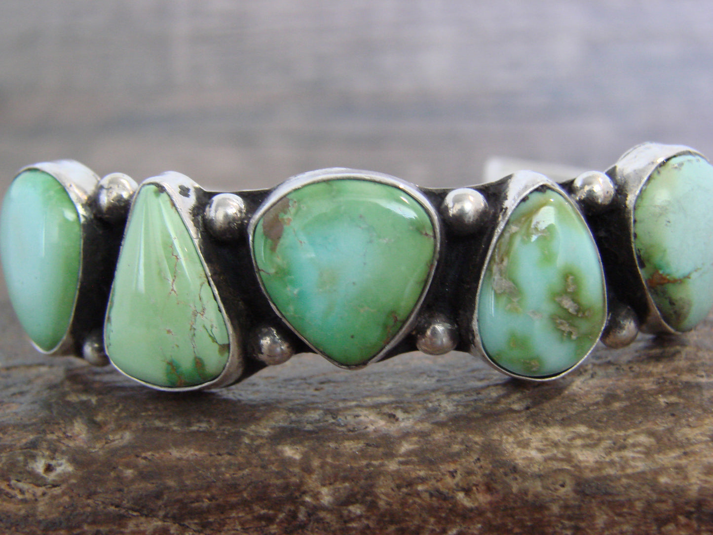 Native American Sterling Silver & Sonoran Turquoise Row Bracelet by Morgan