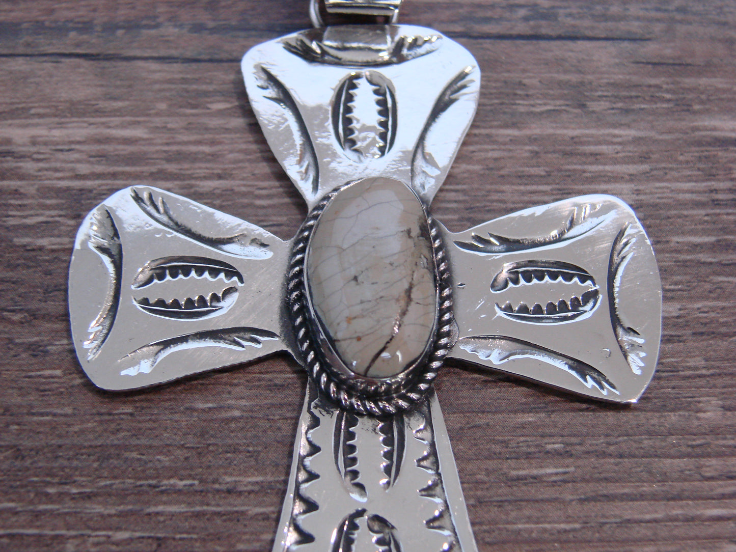 Large Native American Nickel Silver & Turquoise Cross Pendant - Cleveland