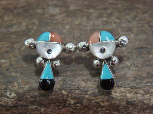 Native American Sterling Silver & Multi Stone Sunface Post Earrings by Siutza