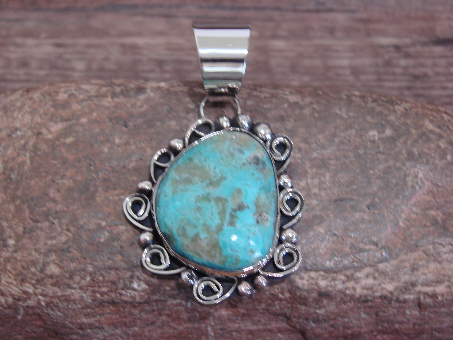 Native American Nickel Silver & Turquoise Pendant - Cleveland