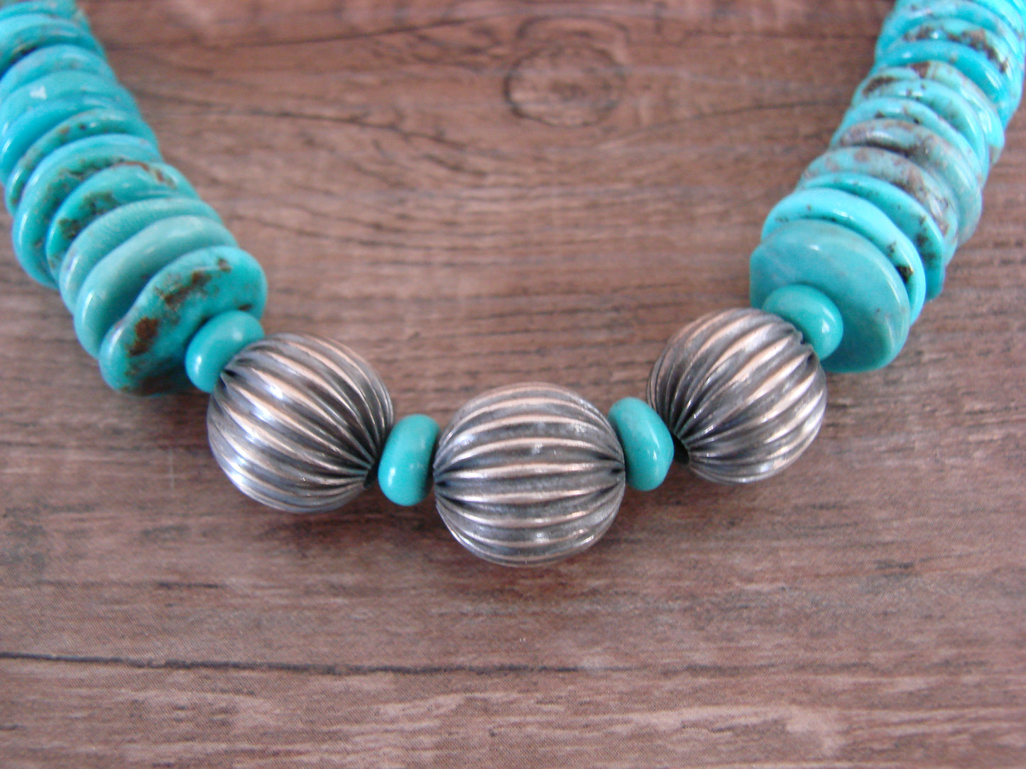 Native American 20" Sterling Silver Navajo Pearl & Kingman Turquoise Necklace - Mariano