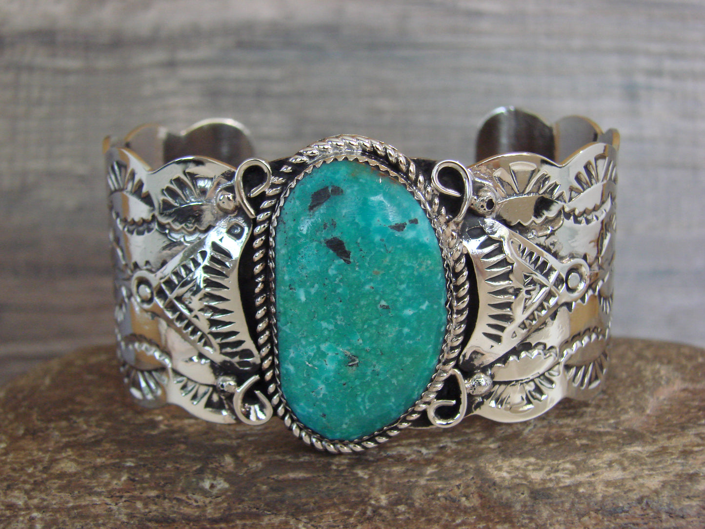 Native American Nickel Silver & Turquoise Bracelet by Cleveland