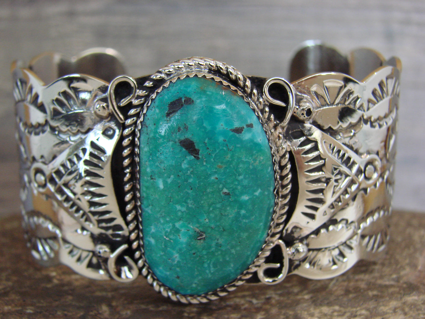 Native American Nickel Silver & Turquoise Bracelet by Cleveland