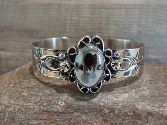 Navajo Indian Nickel Silver & Hematite Bracelet by Cleveland