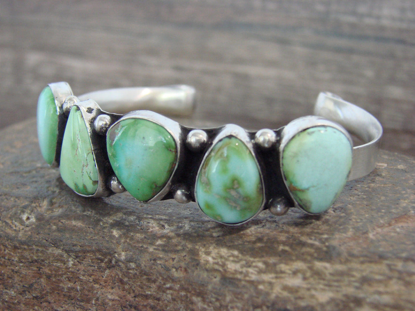 Native American Sterling Silver & Sonoran Turquoise Row Bracelet by Morgan