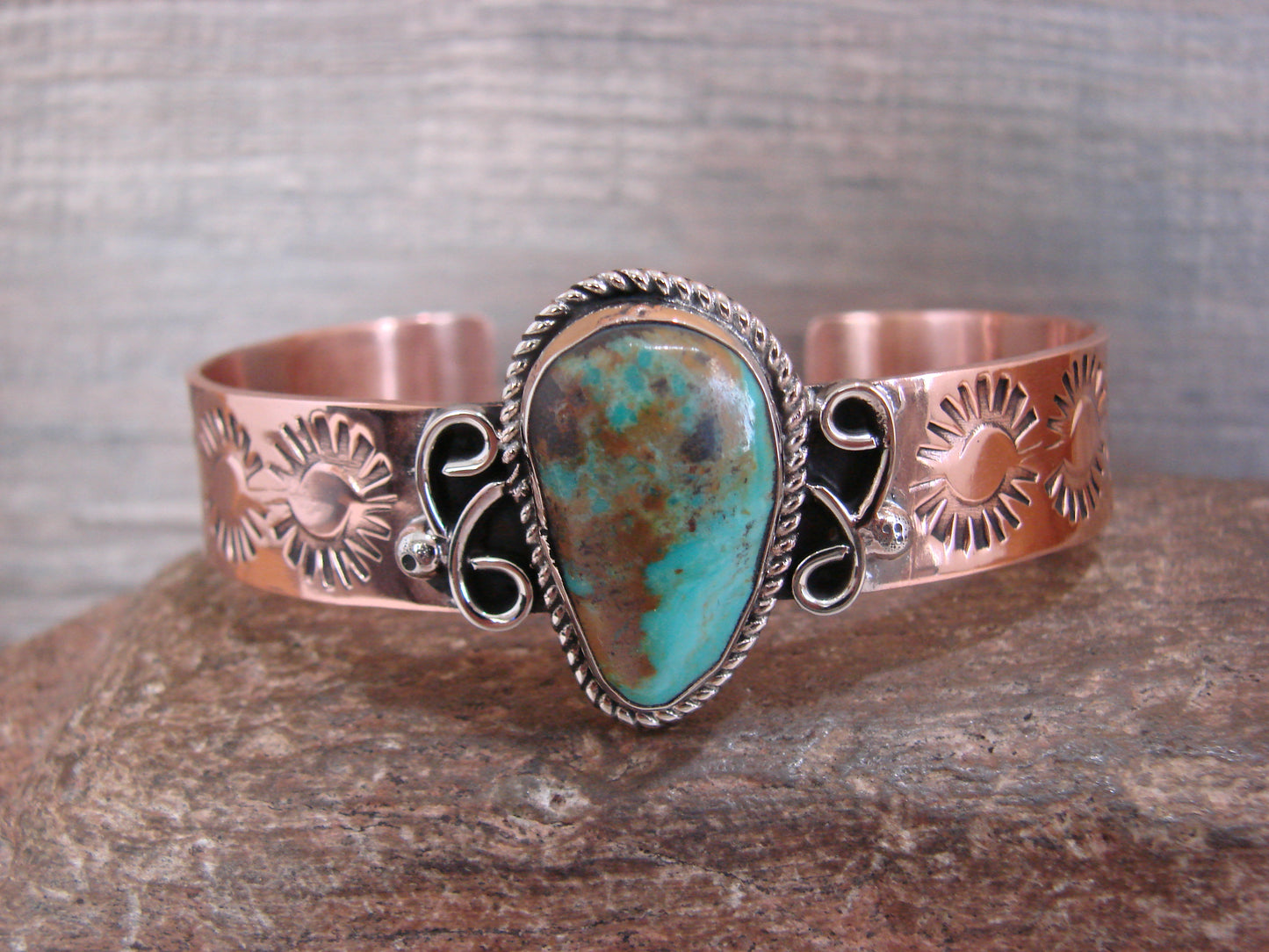 Native American Copper & Turquoise Bracelet by Cleveland