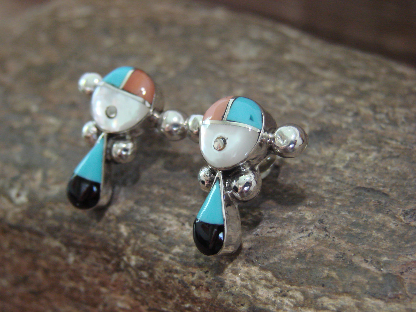 Native American Sterling Silver & Multi Stone Sunface Post Earrings by Siutza