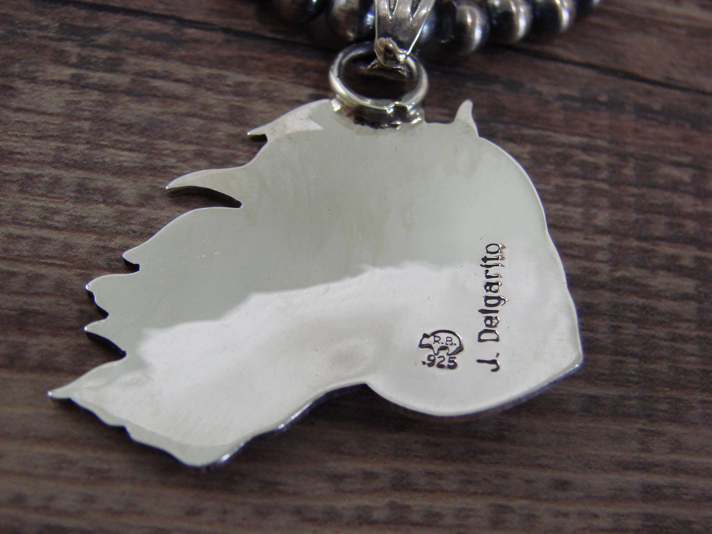 Native American 16" Sterling Silver & Turquoise Horse Necklace by Delgarito