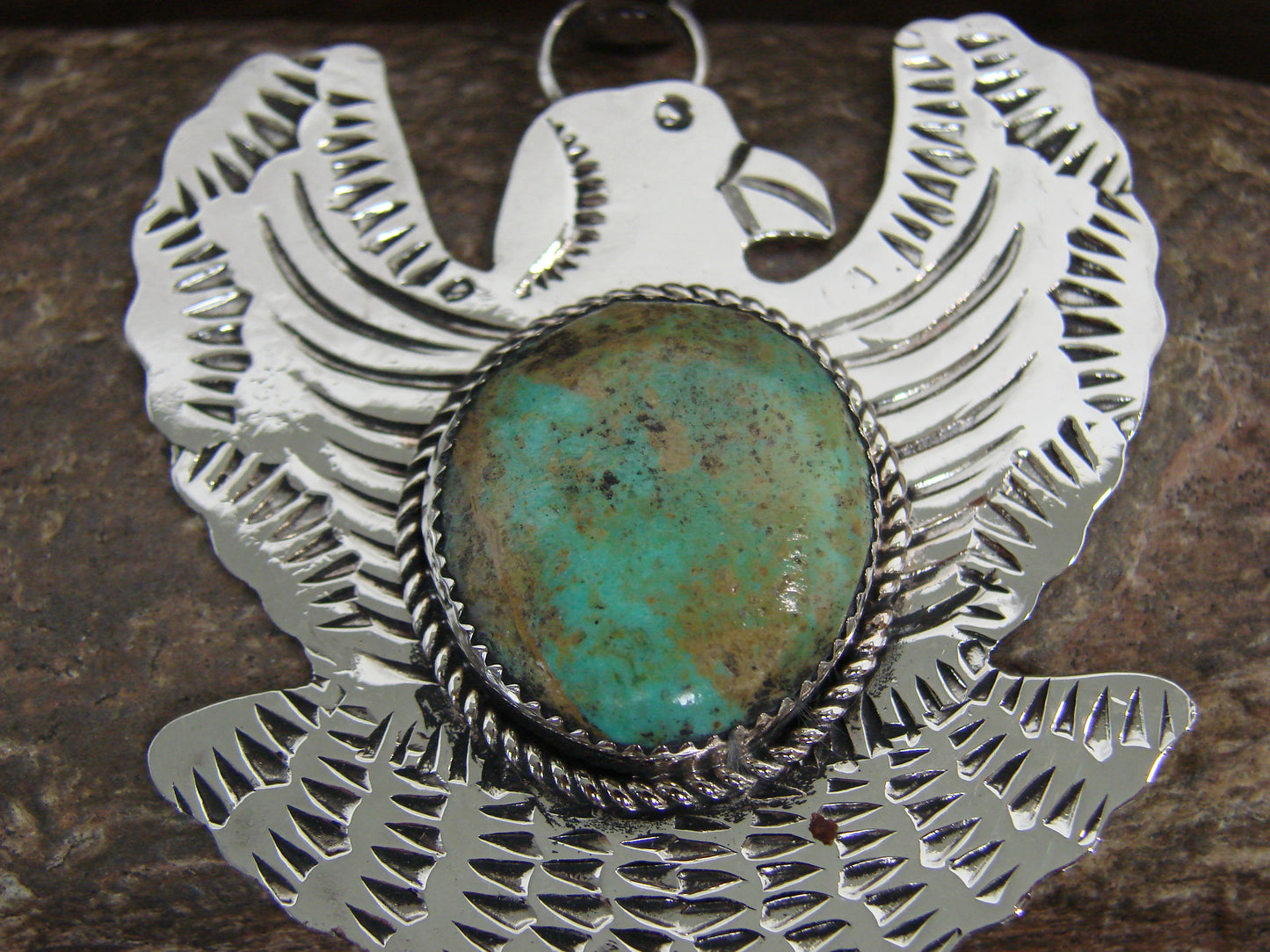 Native American Nickel Silver & Turquoise Eagle Pendant - Cleveland