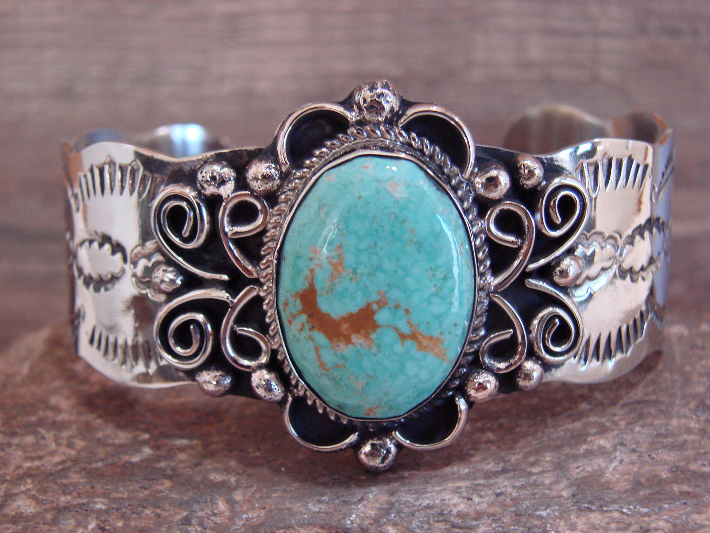 Native American Nickel Silver & Turquoise Bracelet by Cleveland