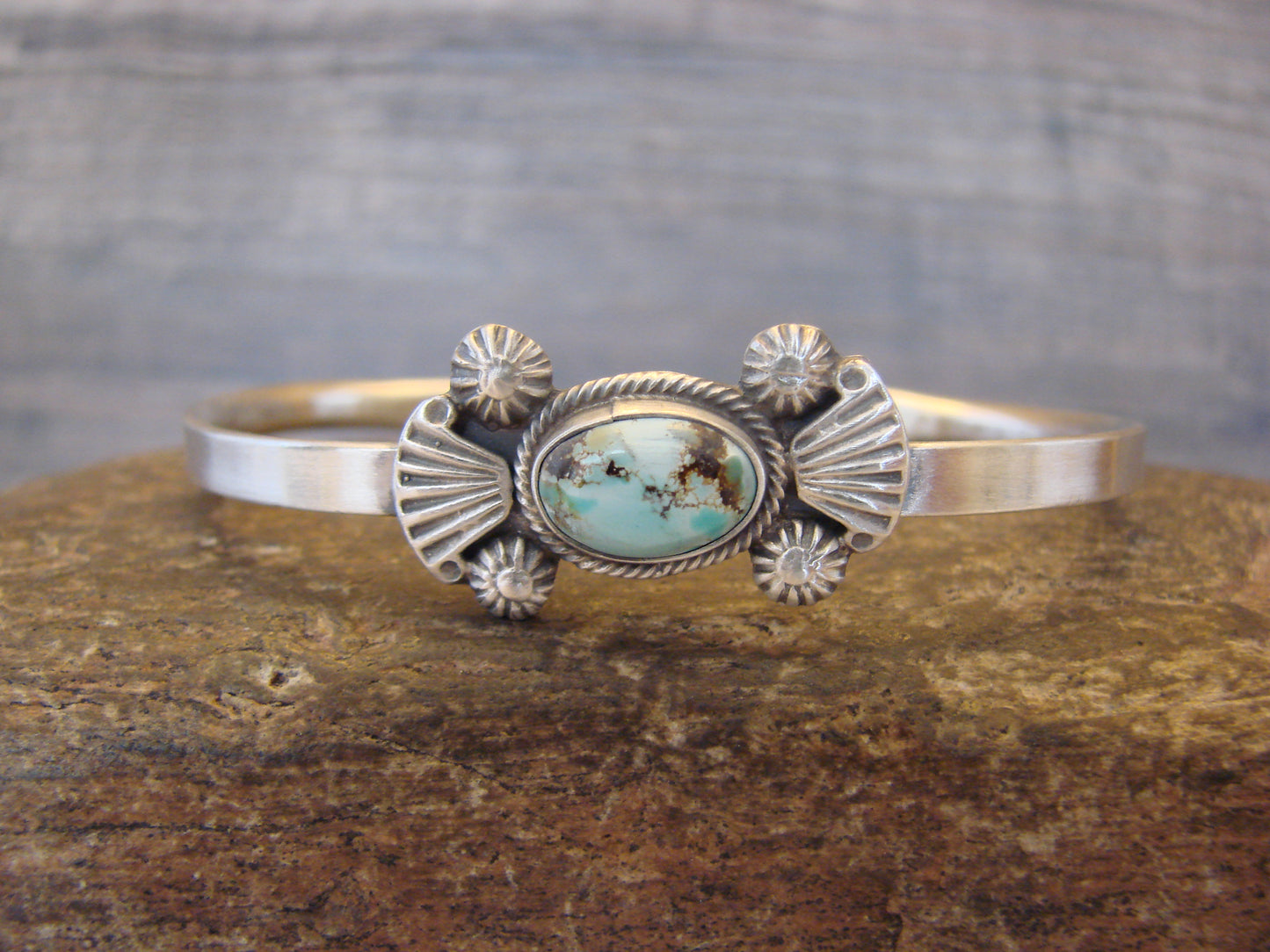 Small Native American Sterling Silver & Sonoran Turquoise Bracelet