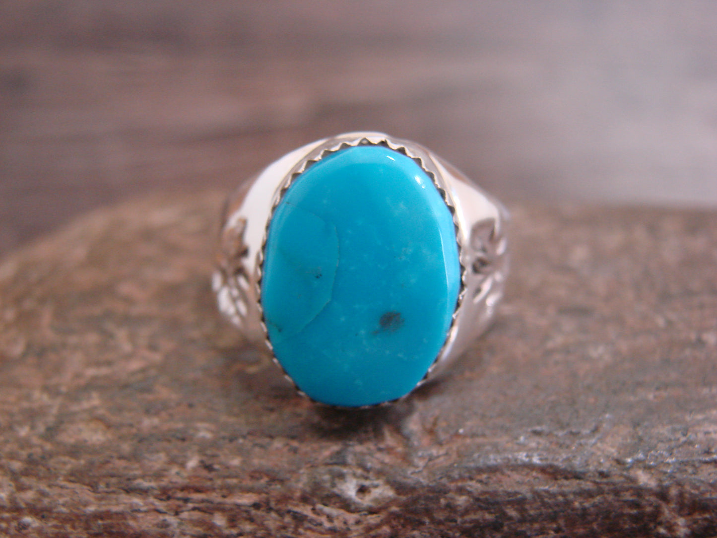 Native American Sterling Silver & Turquoise Ring by Bekis - Size 9.5