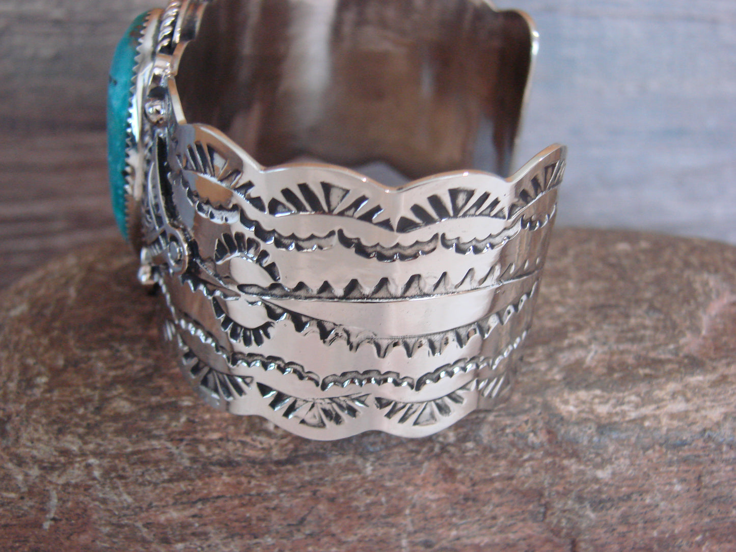 Native American Nickel Silver & Turquoise Bracelet by Cleveland