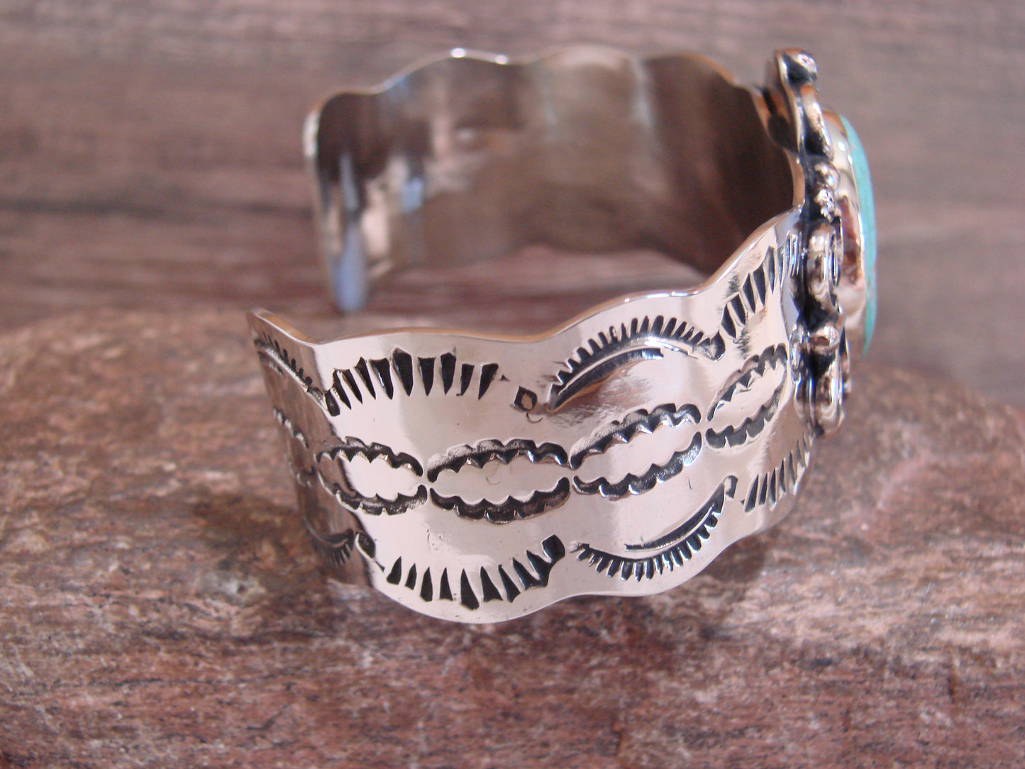 Native American Nickel Silver & Turquoise Bracelet by Cleveland