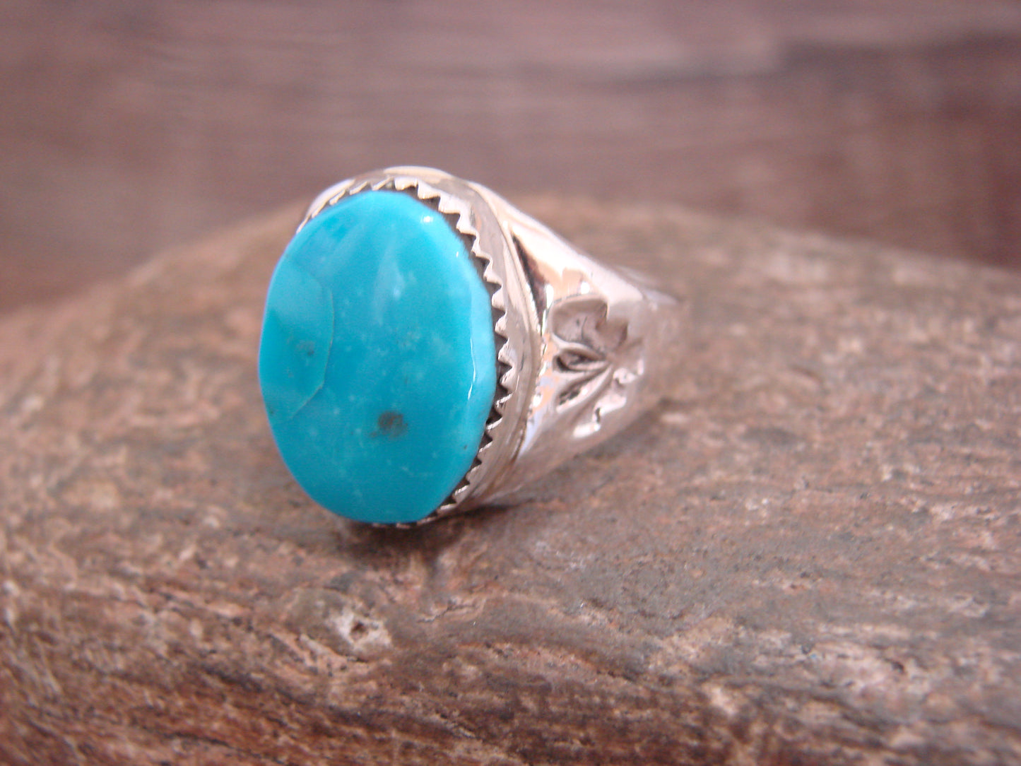 Native American Sterling Silver & Turquoise Ring by Bekis - Size 9.5