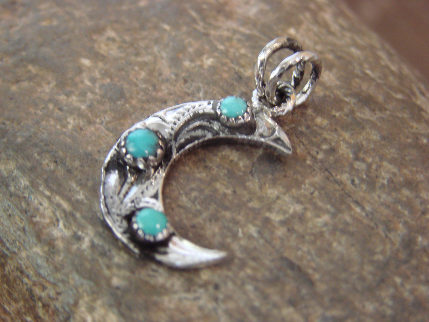 Native American Sterling Silver Turquoise Moon Pendant - Belin