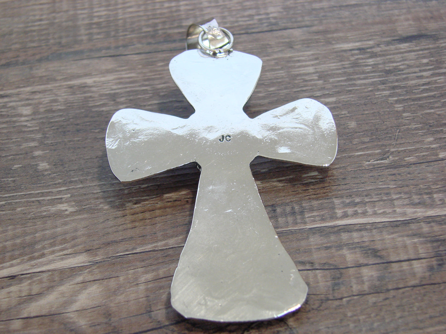 Large Native American Nickel Silver & Turquoise Cross Pendant - Cleveland