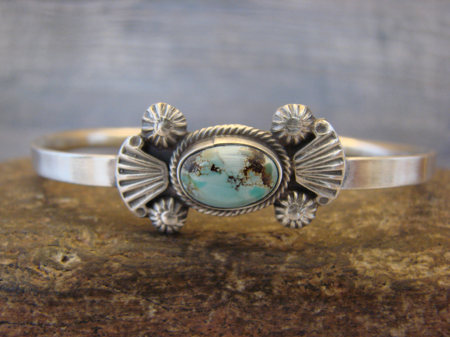 Small Native American Sterling Silver & Sonoran Turquoise Bracelet