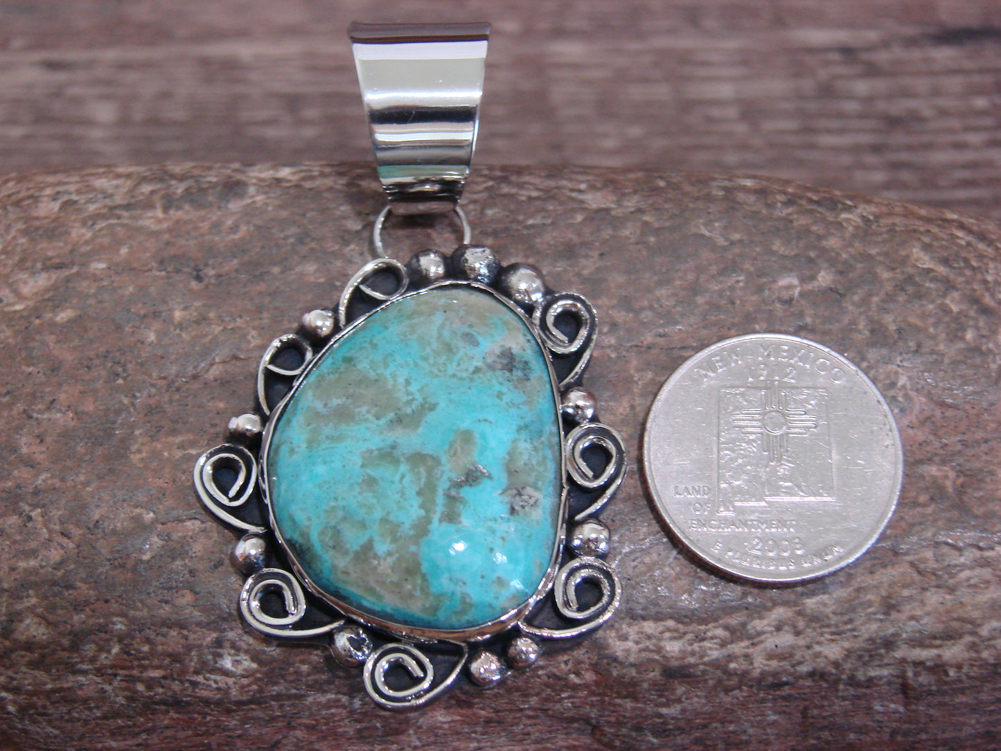 Native American Nickel Silver & Turquoise Pendant - Cleveland