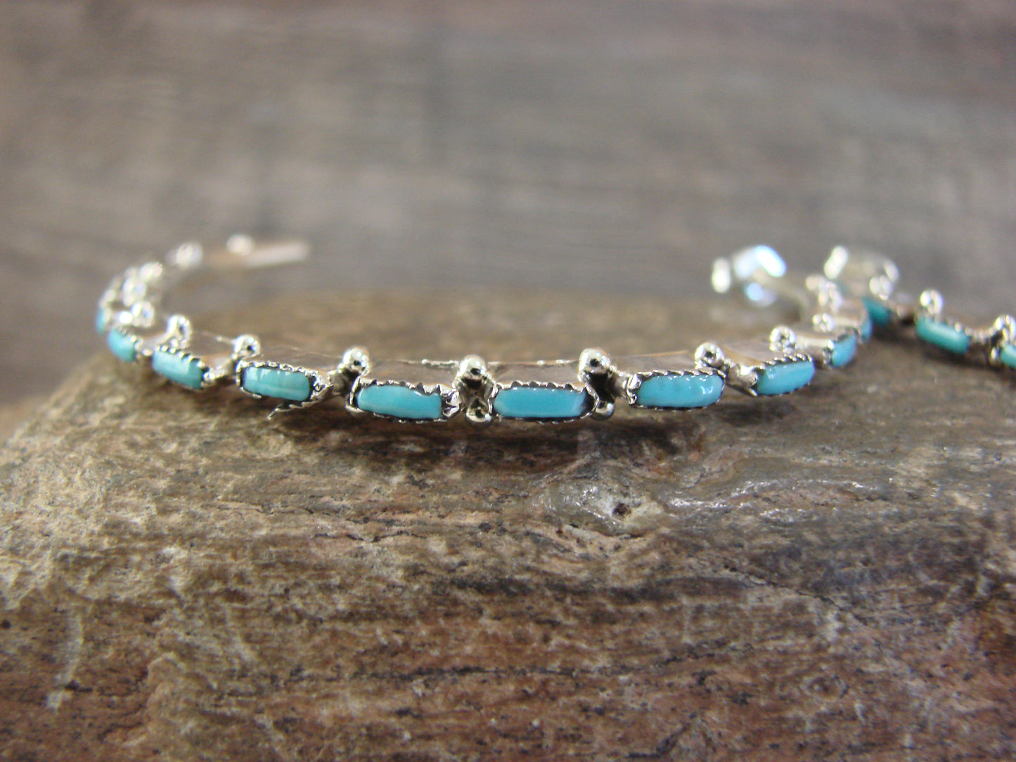 Native American Indian Sterling Silver & Turquoise 2" Hoop Earrings - Hughte