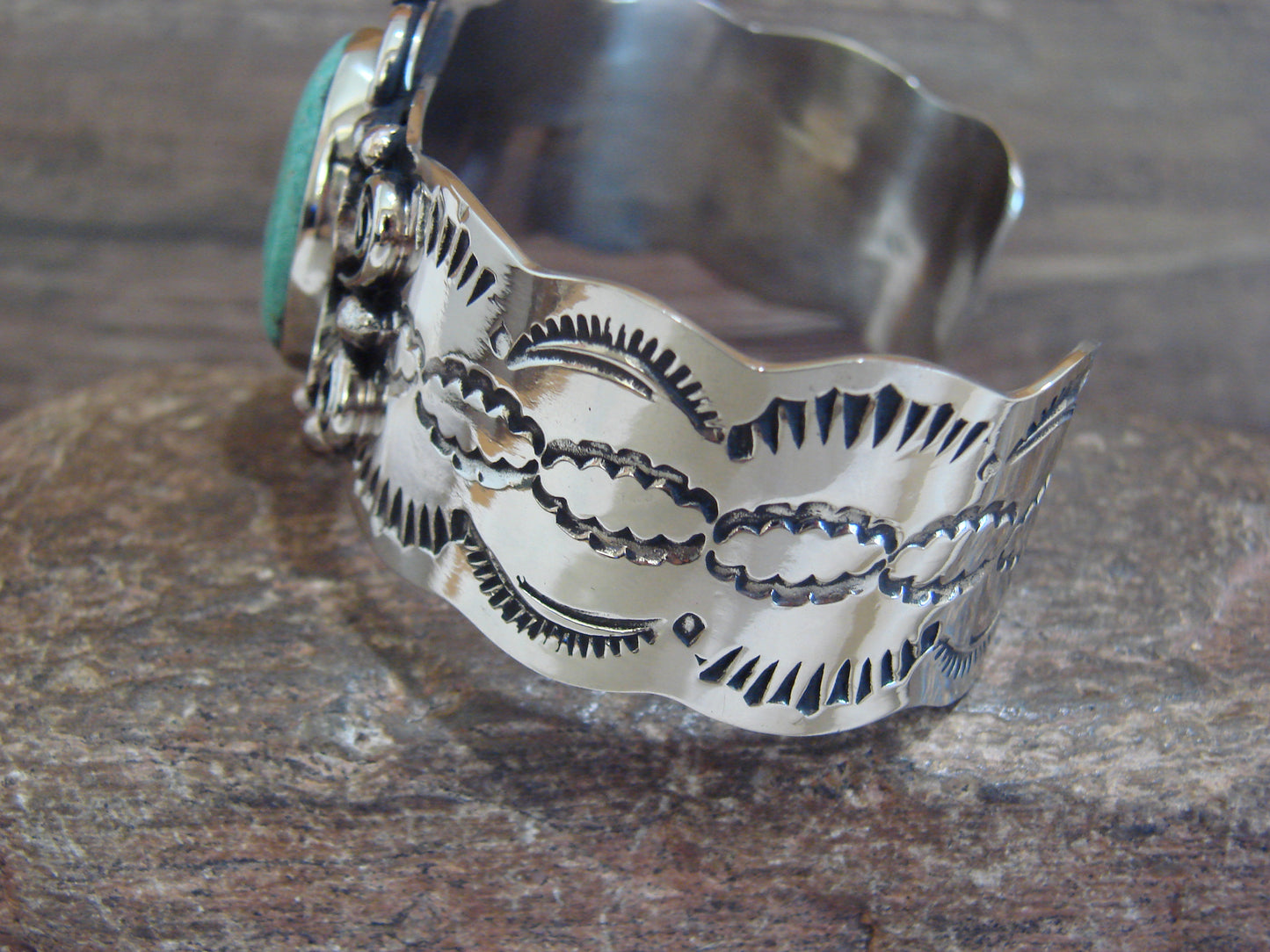 Native American Nickel Silver & Turquoise Bracelet by Cleveland
