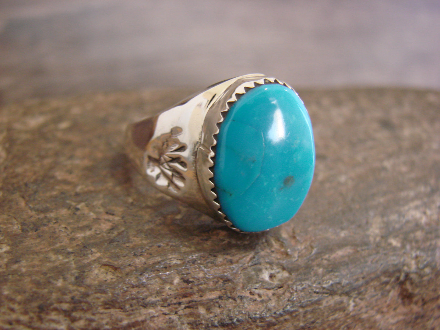 Native American Sterling Silver & Turquoise Ring by Bekis - Size 9.5