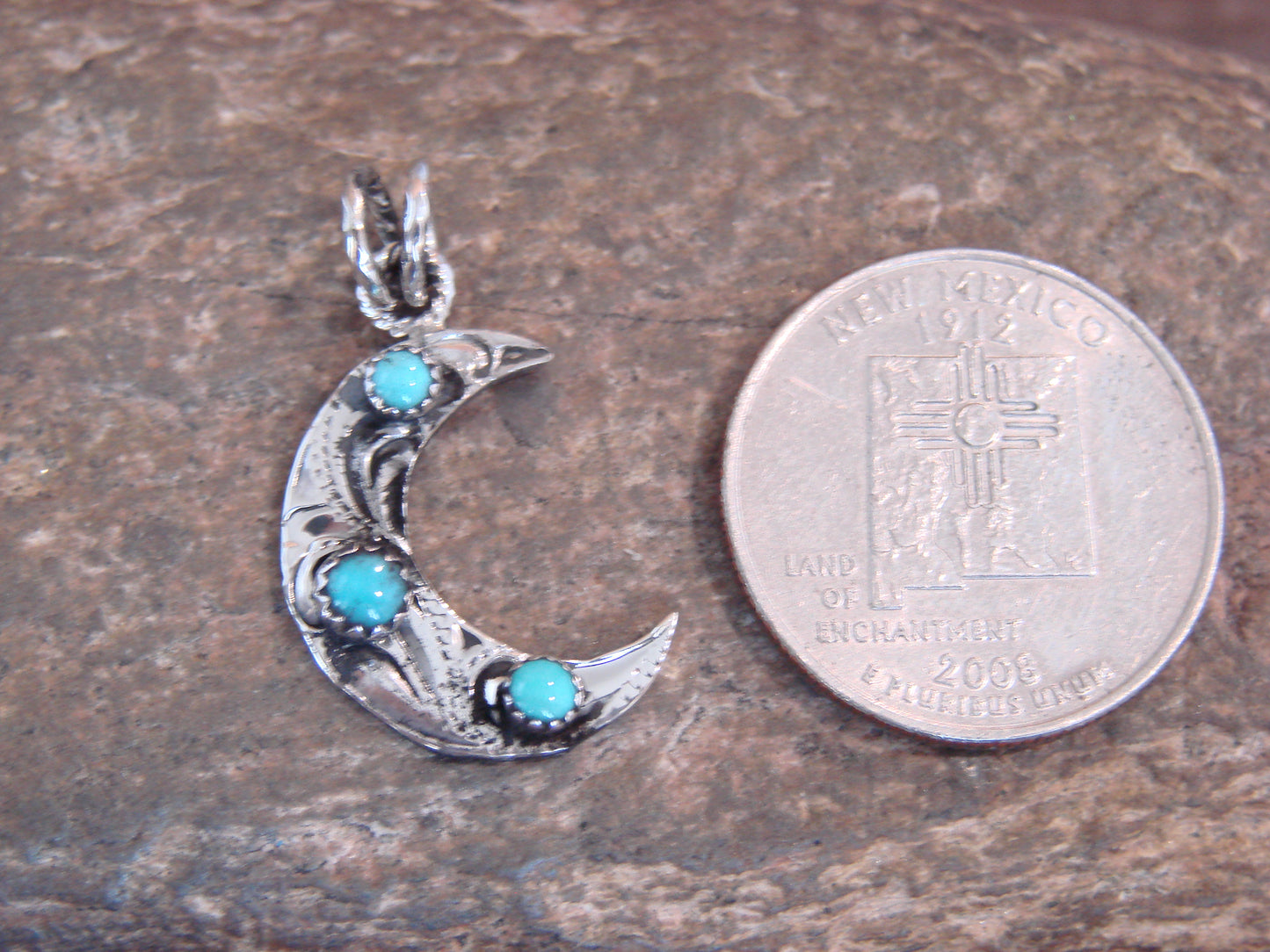 Native American Sterling Silver Turquoise Moon Pendant - Belin